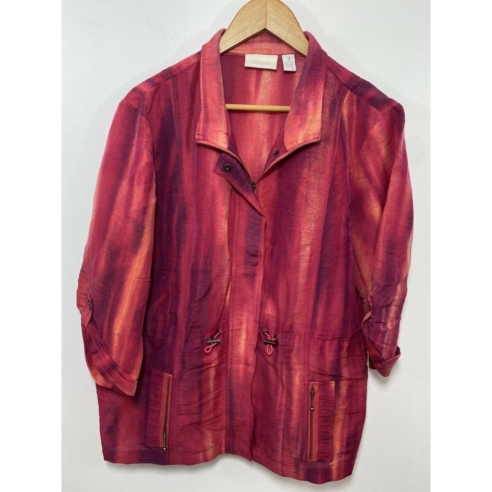 Chico's Sz 3  3/4 Sleeve Linen Unique Jacket